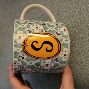 Anthropologie Jo Pink "S" Monogram Stoneware Mug